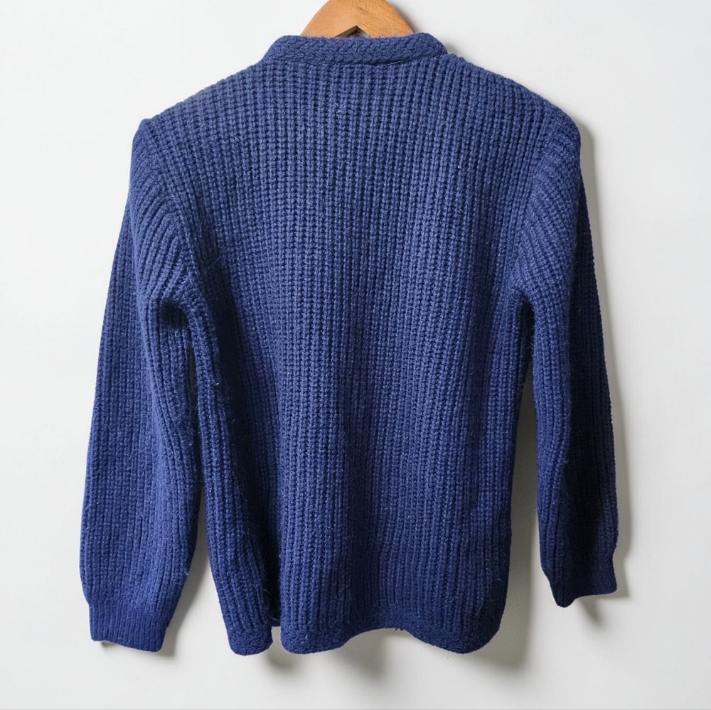 Vintage Ownen Navy Rib Knit Nautical Anchor Cardigan Sweater Button Up Womens S - Picture 2 of 11